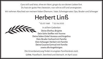 Traueranzeige von Herbert Linß von Südthüringer Presse