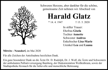 Traueranzeige von Harald Glatz von Neue Presse Coburg