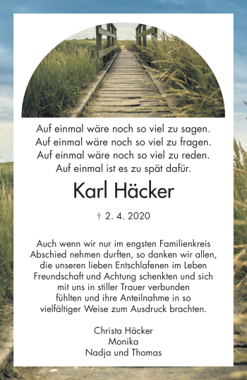Traueranzeige von Karl Häcker von Frankenpost