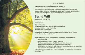 Traueranzeige von Bernd Will von Südthüringer Presse