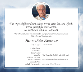 Traueranzeige von Dieter Kusserow von Frankenpost