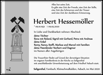 Traueranzeige von Herbert Hessemöller von Südthüringer Presse