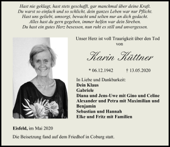 Traueranzeige von Karin Küttner von Südthüringer Presse