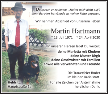 Traueranzeige von Martin Hartmann von Südthüringer Presse