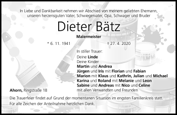 Traueranzeige von Dieter Bätz von Neue Presse Coburg