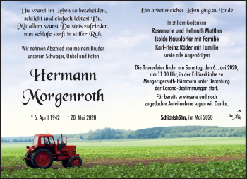 Traueranzeige von Hermann Morgenroth von Südthüringer Presse
