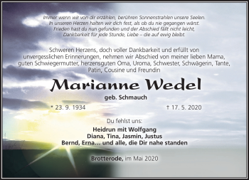 Traueranzeige von Marianne Wedel von Südthüringer Presse