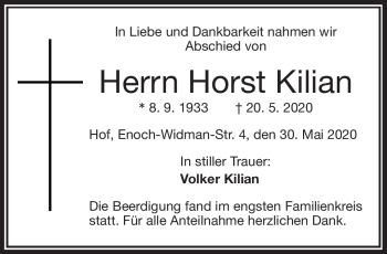 Traueranzeige von Horst Kilian von Frankenpost