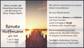 Traueranzeige von Renate Hoffmann von Südthüringer Presse