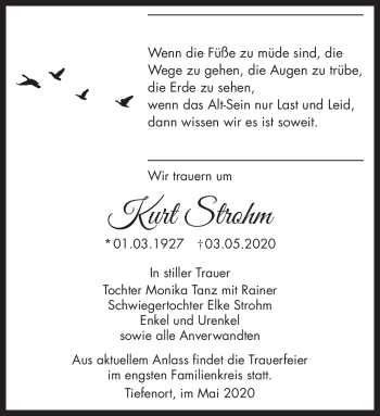 Traueranzeige von Kurt Strohm von Südthüringer Presse