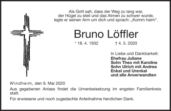 Traueranzeige von Bruno Löffler von Neue Presse Coburg