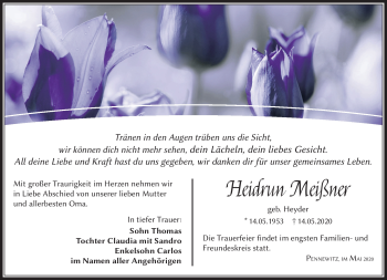 Traueranzeige von Heidrun Meißner von Südthüringer Presse