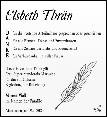 Traueranzeige von Elsbeth Thrän von Südthüringer Presse