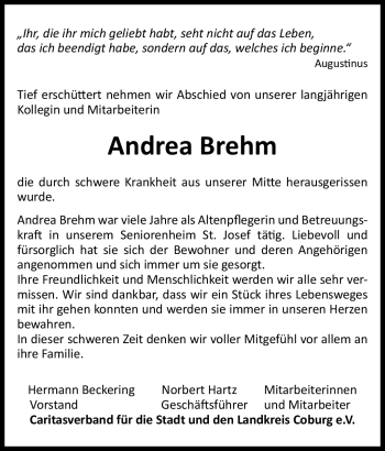 Traueranzeige von Andrea Brehm von Neue Presse Coburg