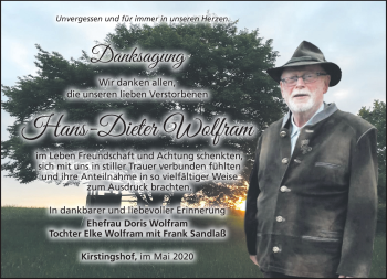 Traueranzeige von Hans-Dieter Wolfram von Südthüringer Presse