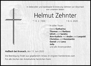 Traueranzeige von Helmuth Zehnter von Neue Presse Coburg