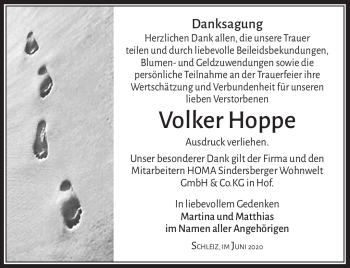 Traueranzeige von Volker Hoppe von Frankenpost
