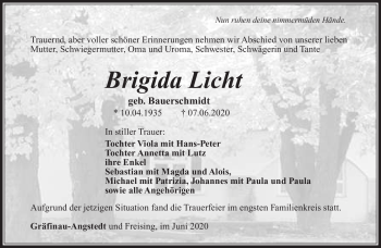 Traueranzeige von Brigida Licht von Südthüringer Presse