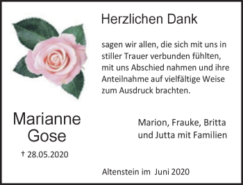 Traueranzeige von Marianne Gose von Neue Presse Coburg