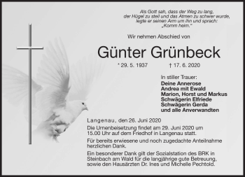 Traueranzeige von Günter Grünbeck von Neue Presse Coburg