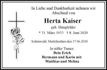 Traueranzeige von Herta Kaiser von Frankenpost