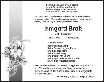 Traueranzeige von Irmgard Brok von Südthüringer Presse