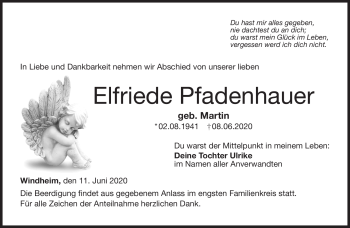 Traueranzeige von Elfriede Pfadenhauer von Neue Presse Coburg