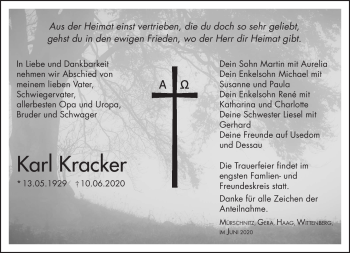 Traueranzeige von Karl Kracker von Südthüringer Presse