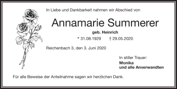 Traueranzeige von Annamarie Summerer von Frankenpost