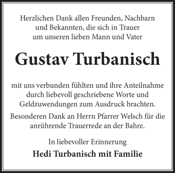 Traueranzeige von Gustav Turbanisch von Frankenpost