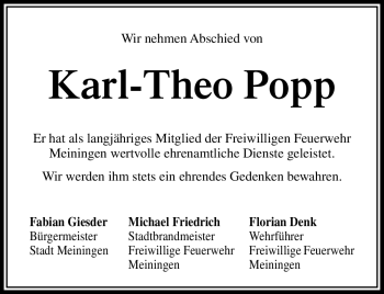 Traueranzeige von Karl-Theo Popp von Südthüringer Presse