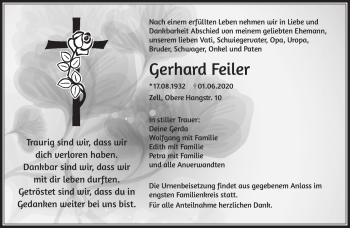 Traueranzeige von Gerhard Feiler von Frankenpost