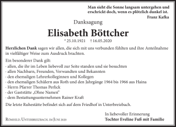 Traueranzeige von Elisabeth Böttcher von Südthüringer Presse