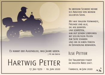 Traueranzeige von Hartwig Petter von Südthüringer Presse