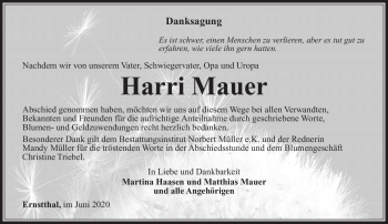 Traueranzeige von Harri Mauer von Südthüringer Presse