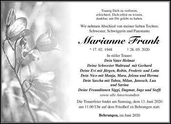 Traueranzeige von Marianne Frank von Südthüringer Presse