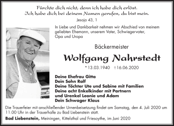 Traueranzeige von Wolfgang Nahrstedt von Südthüringer Presse