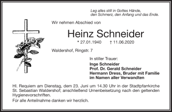 Traueranzeige von Heinz Schneider von Frankenpost