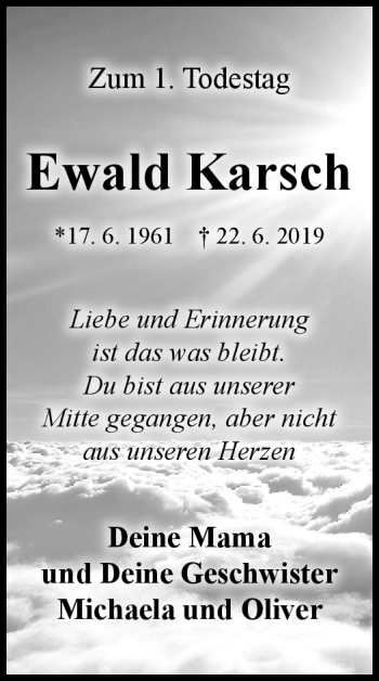 Traueranzeige von Ewald Karsch von Neue Presse Coburg