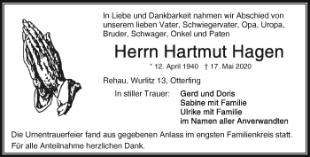 Traueranzeige von Hartmut Hagen von Frankenpost