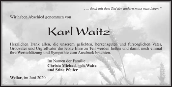 Traueranzeige von Karl Waitz von Südthüringer Presse