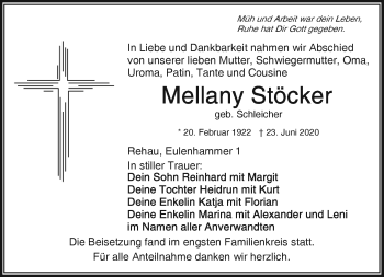 Traueranzeige von Mellany Stöcker von Frankenpost