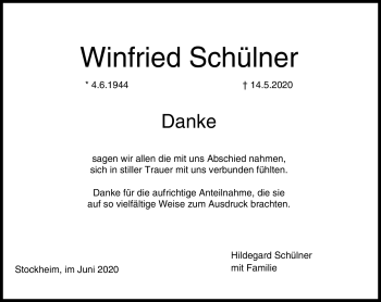 Traueranzeige von Winfried Schülner von Neue Presse Coburg