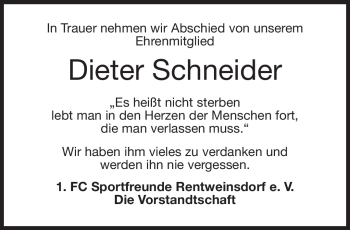 Traueranzeige von Dieter Schneider von Neue Presse Coburg