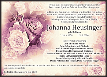 Traueranzeige von Johanna Heusinger von Südthüringer Presse