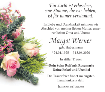 Traueranzeige von Margot Werner von Südthüringer Presse