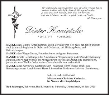 Traueranzeige von Dieter Konietzko von Südthüringer Presse
