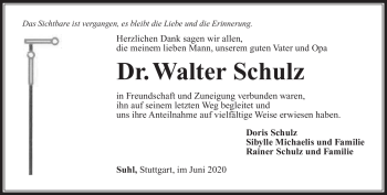 Traueranzeige von Walter Schulz von Südthüringer Presse