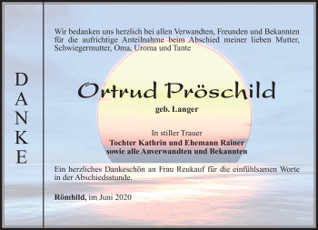 Traueranzeige von Ortrud Pröschild von Südthüringer Presse