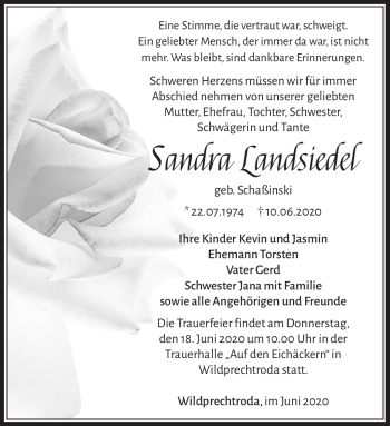 Traueranzeige von Sandra Landsiedel von Südthüringer Presse